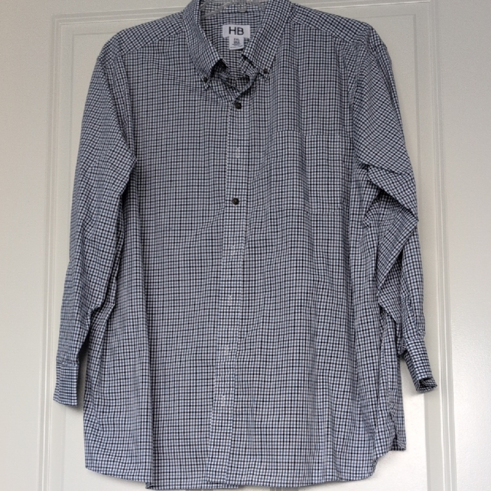DXL HB Men's Classic Navy and White Gingham Shirt In 2XL